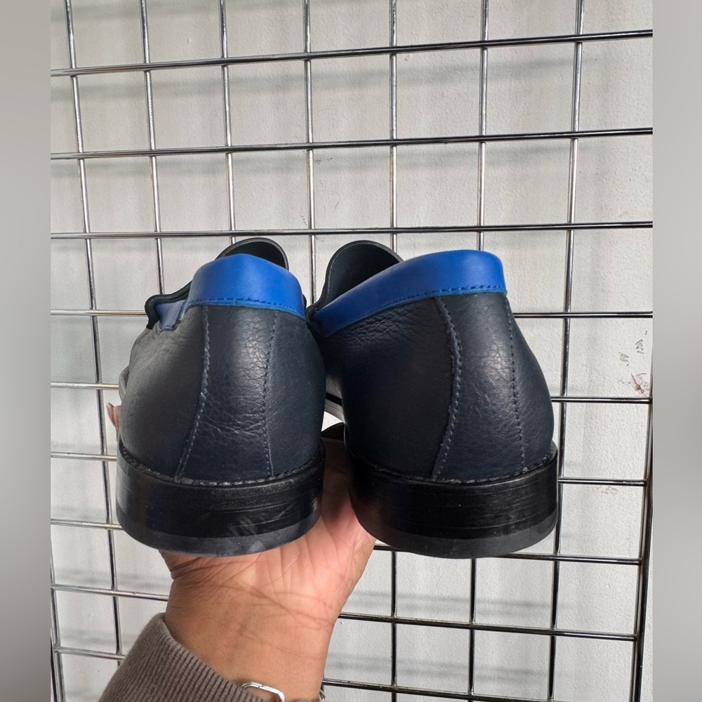 Blu Scarpa La Tricolore Blue Calf Leather College Loafers Mens Size 13 Italy - Picture 13 of 14